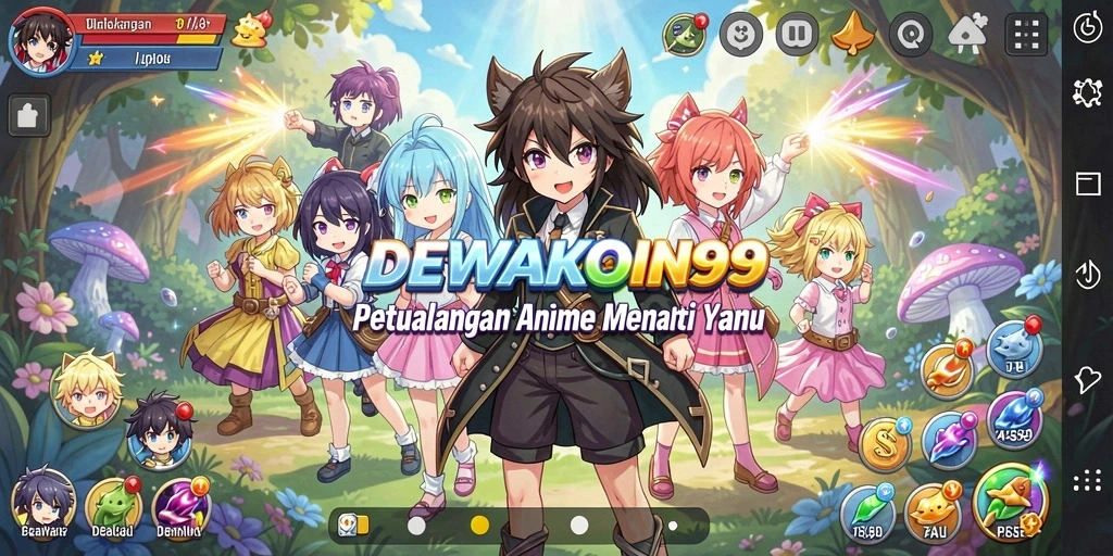 Tampilan gameplay seru dari DEWAKOIN99 dengan aksi karakter Anime.