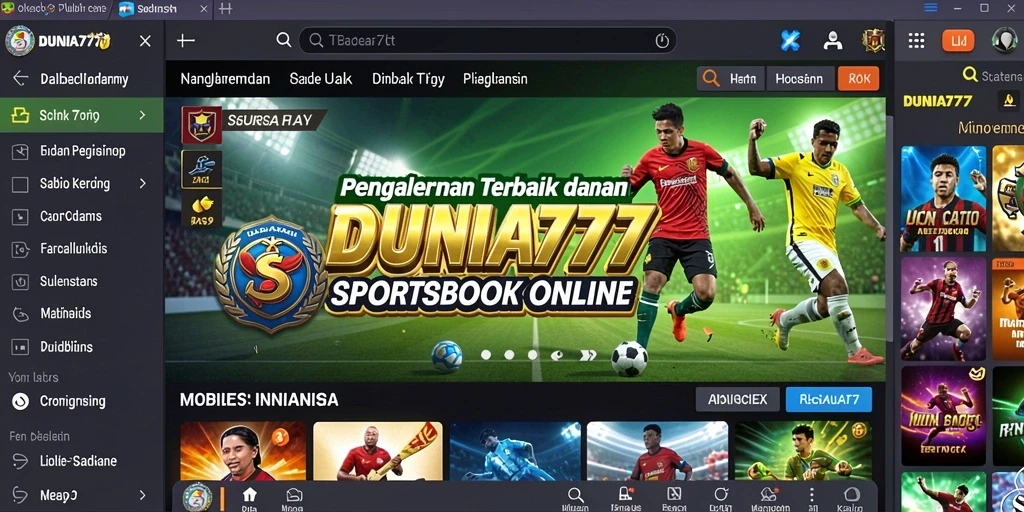 Tampilan utama DUNIA777 menampilkan berbagai opsi taruhan olahraga.