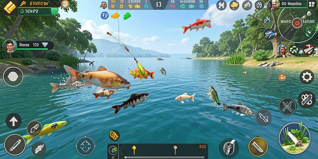 Tampilan gameplay memancing seru dari EVIP2 dengan beragam lokasi dan ikan.