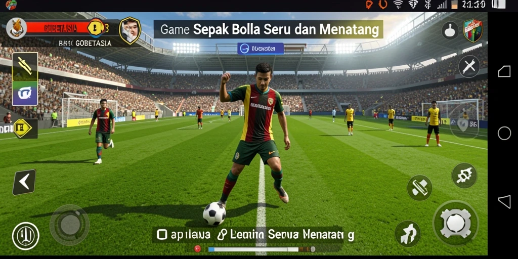 Screenshot gameplay GOBETASIA menunjukkan aksi sepak bola seru.