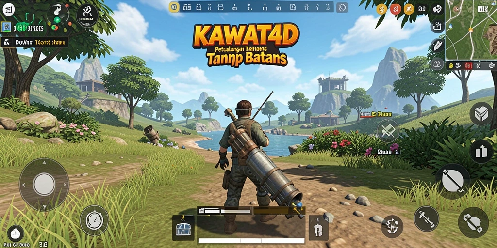 Tampilan gameplay KAWAT4D dengan eksplorasi dunia terbuka yang luas.