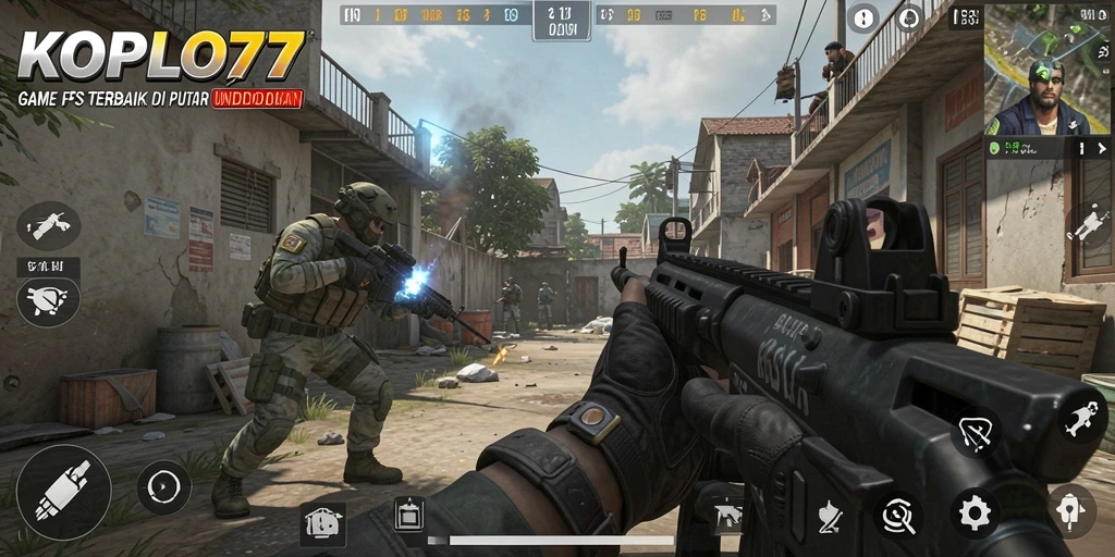 Screenshot yang menampilkan aksi mendebarkan dari gameplay KOPLO77.