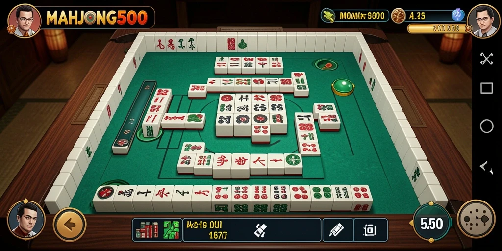 Tampilan gameplay menarik dari MAHJONG500 dengan ubin-ubin Mahjong.