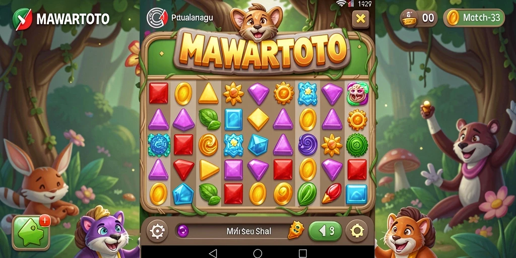 Screenshot gameplay MAWARTOTO dengan kombinasi permata yang mencolok.