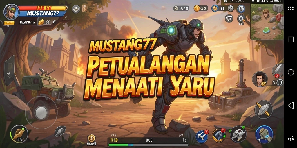 Tangkapan layar utama MUSTANG77 menampilkan gameplay petualangan yang mendebarkan.
