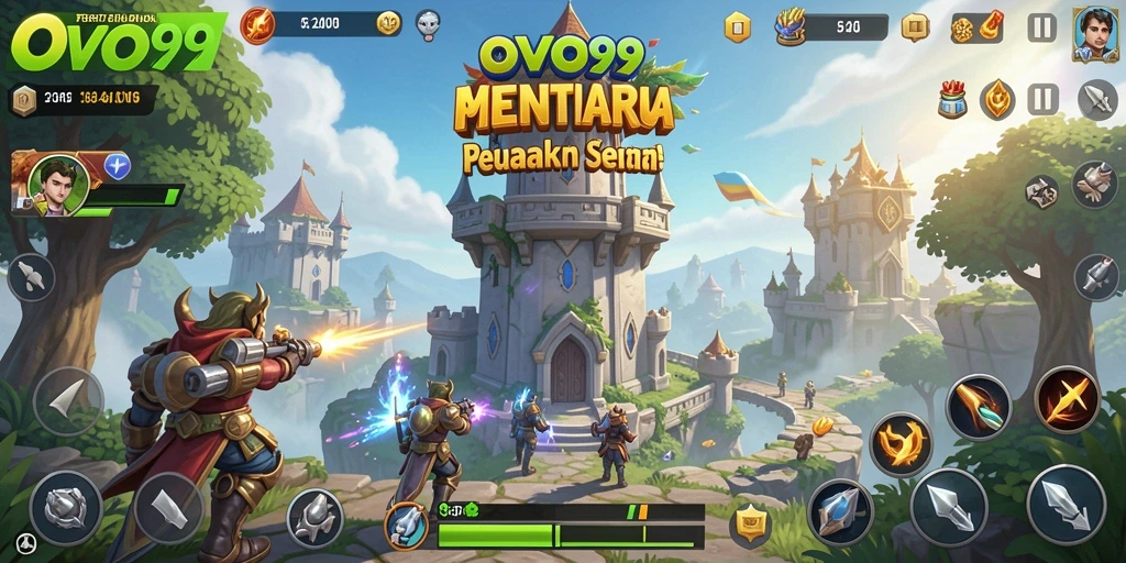 Screenshot utama OVO99 menampilkan aksi seru dalam permainan Tower Defense.
